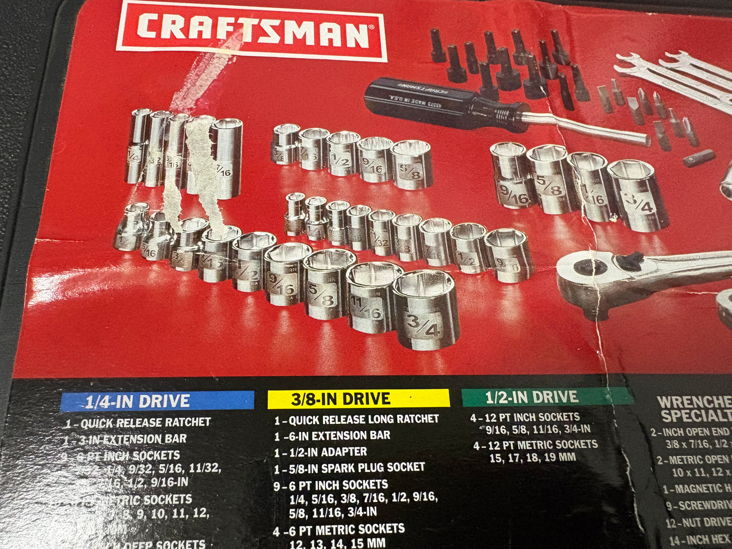 NOS Sears Craftsman 117pc Easy Read Mechanics Tool Set 34117 USA Laser Etched Sockets