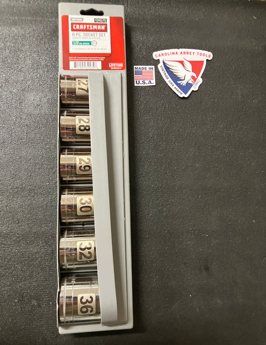 NOS Vintage Craftsman 6pc 1/2" Drive 12pt Easy Read 27-36mm Socket Set 34575 USA