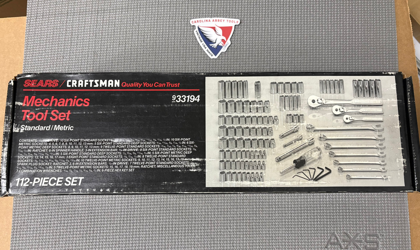 NOS Sears Craftsman 112pc Mechanics Tool Set 33194 USA SAE & MM New & Sealed!