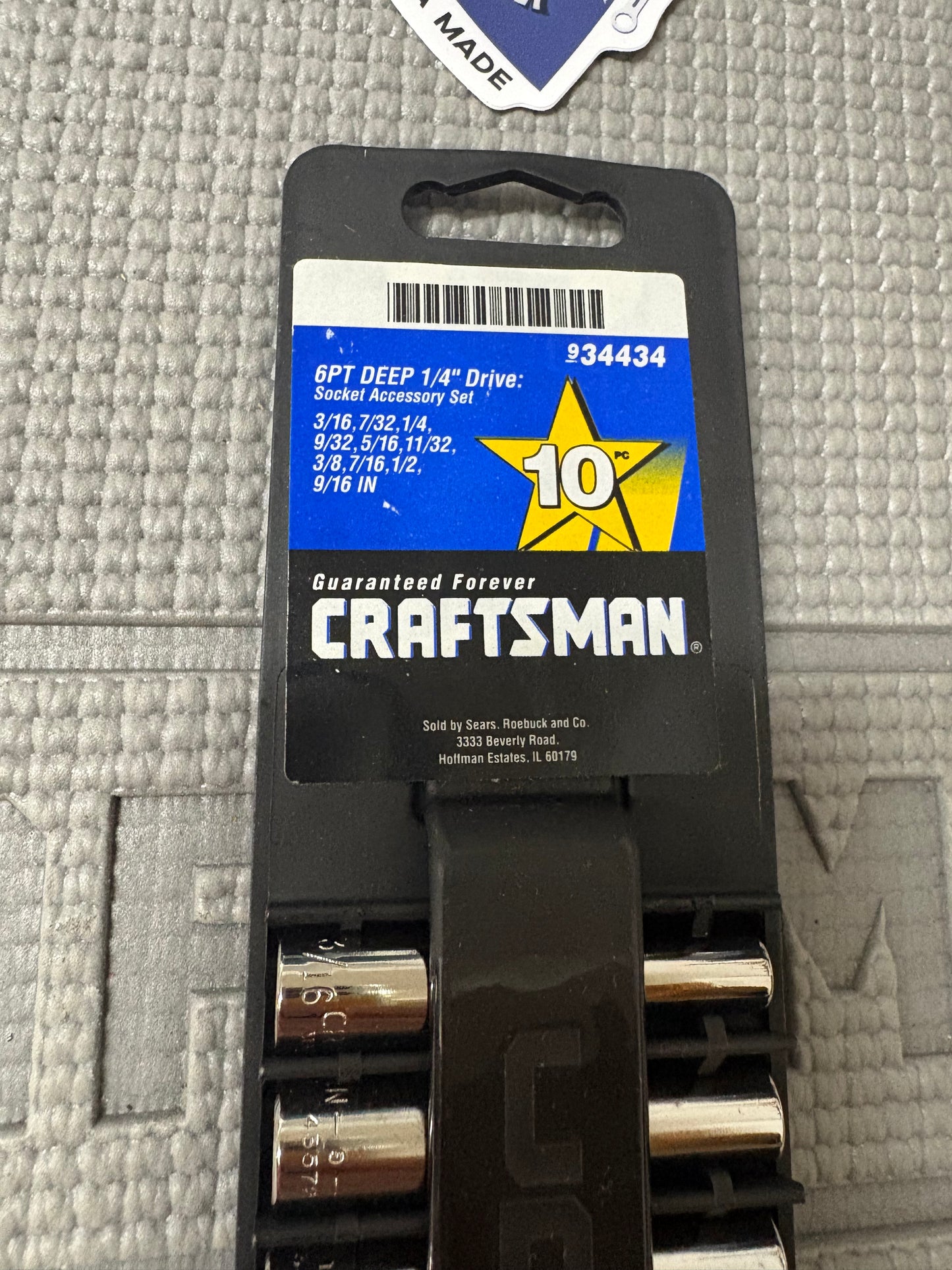 NOS Sears Craftsman USA 1/4" Drive Deep SAE Socket Set USA 6 Point 34434