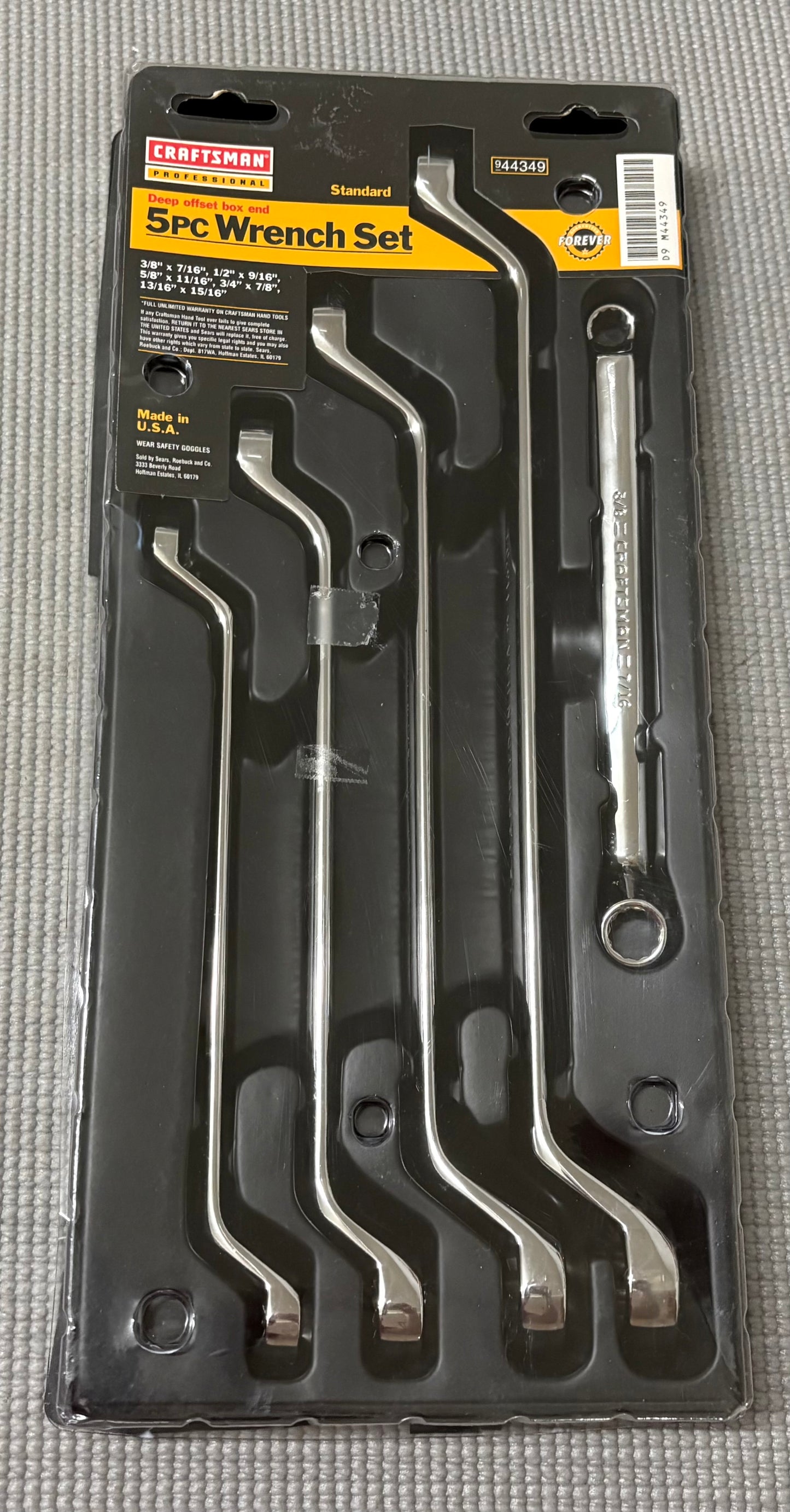 NOS Sears Craftsman Professional 5pc Deep Offset Wrench Set 44349 SAE Full Polish