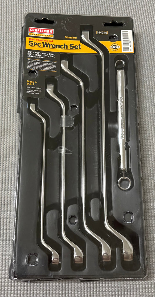 NOS Sears Craftsman Professional 5pc Deep Offset Wrench Set 44349 SAE Full Polish