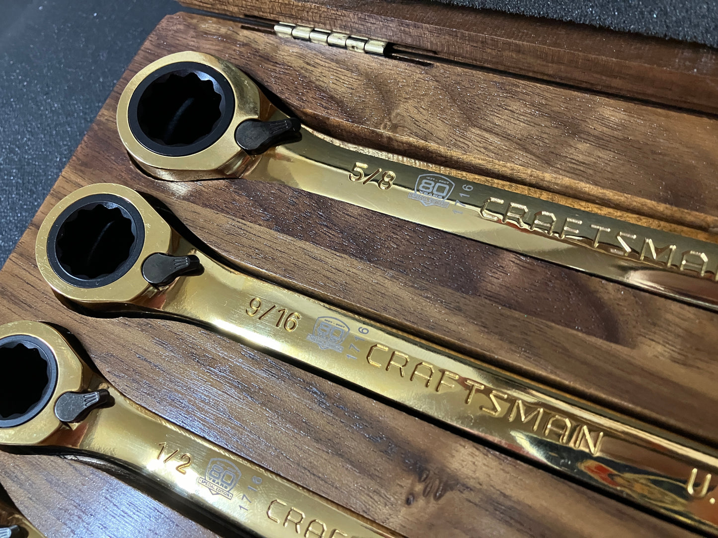 Vintage Sears Craftsman 80th Anniversary 2007 4pc Gold Ratcheting Wrench Set USA