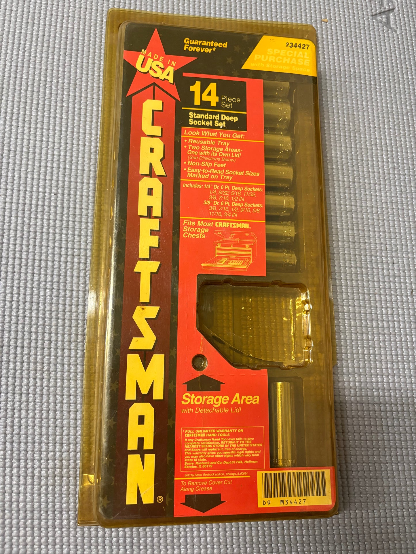 NOS Sears Craftsman 14pc SAE Deep Socket Set 6 Point 1/4" & 3/8” Drive 34427 USA