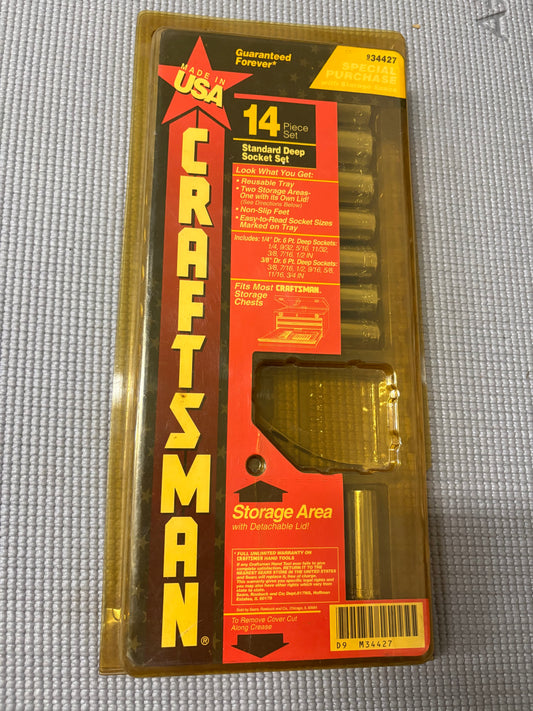 NOS Sears Craftsman 14pc SAE Deep Socket Set 6 Point 1/4" & 3/8” Drive 34427 USA
