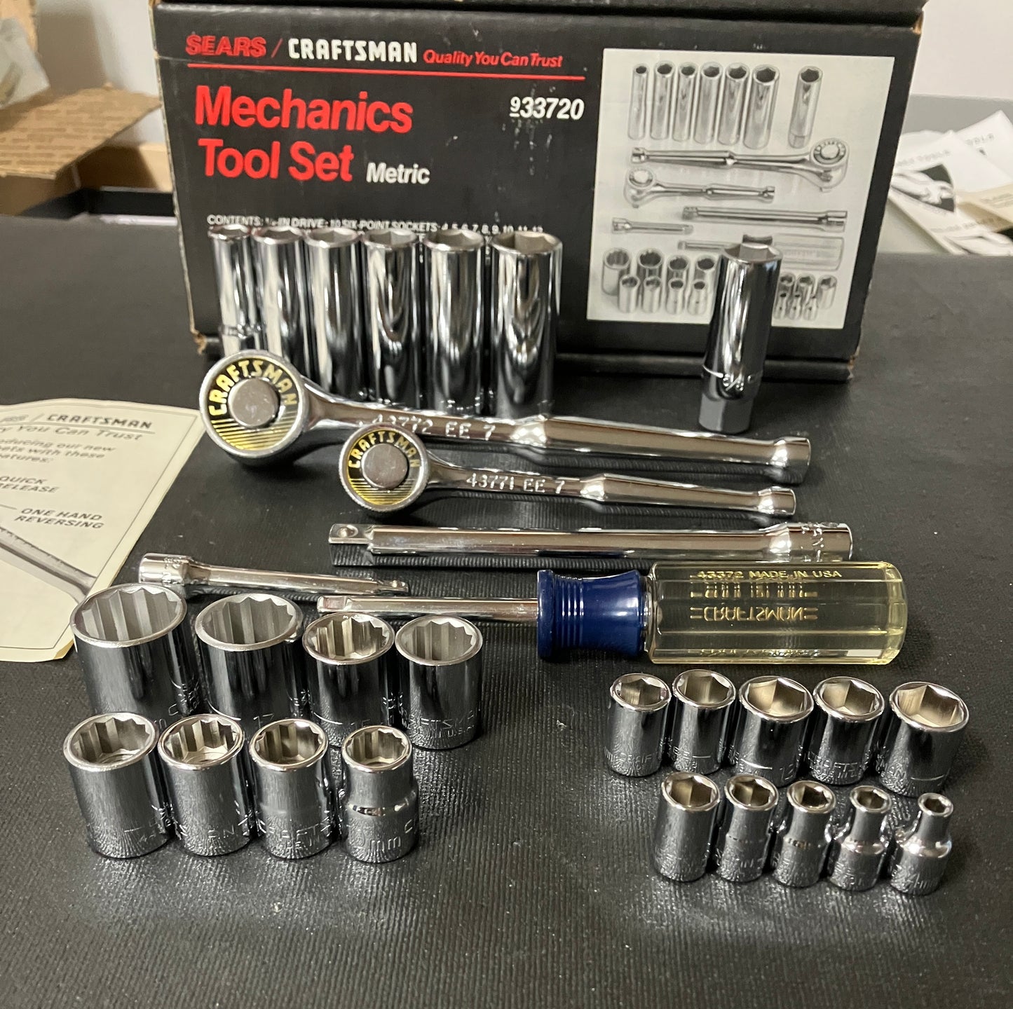 Vintage Craftsman 30pc Mechanics Set 33720 w/ Gold Label Ratchets - Like New