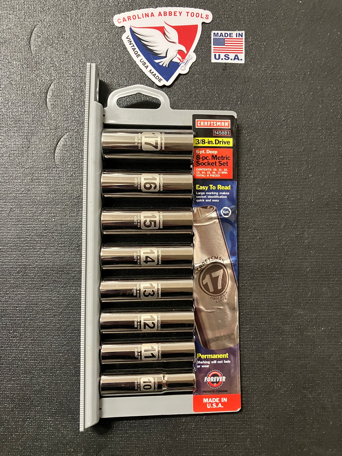 NOS Sears Craftsman 3/8” Drive Easy Read Metric Socket Set 8pc 6 Point 45881 USA