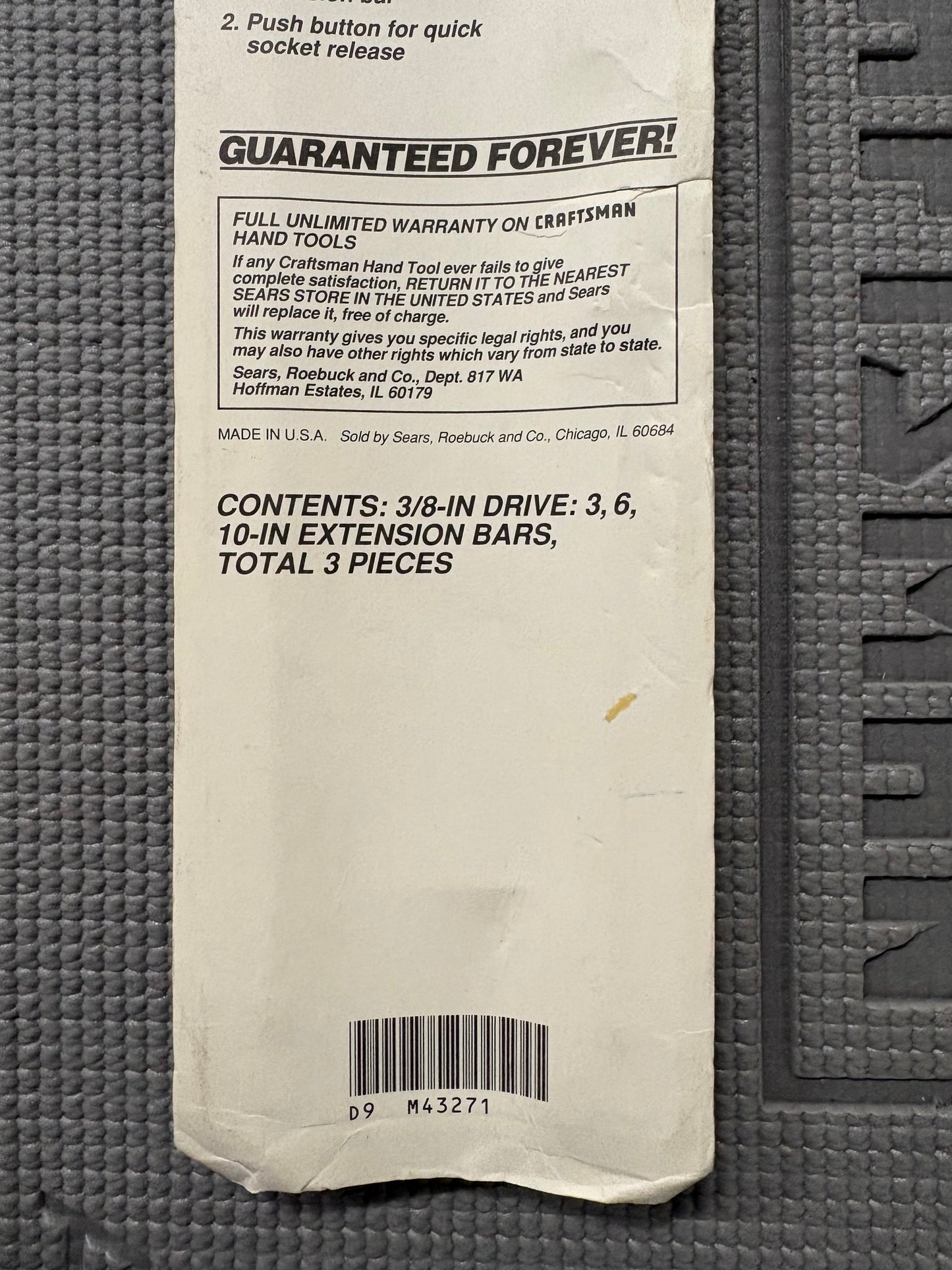 NOS Sears Craftsman USA 3pc 3/8" Socket Lock Extension Bar Set 43271 Very Rare!