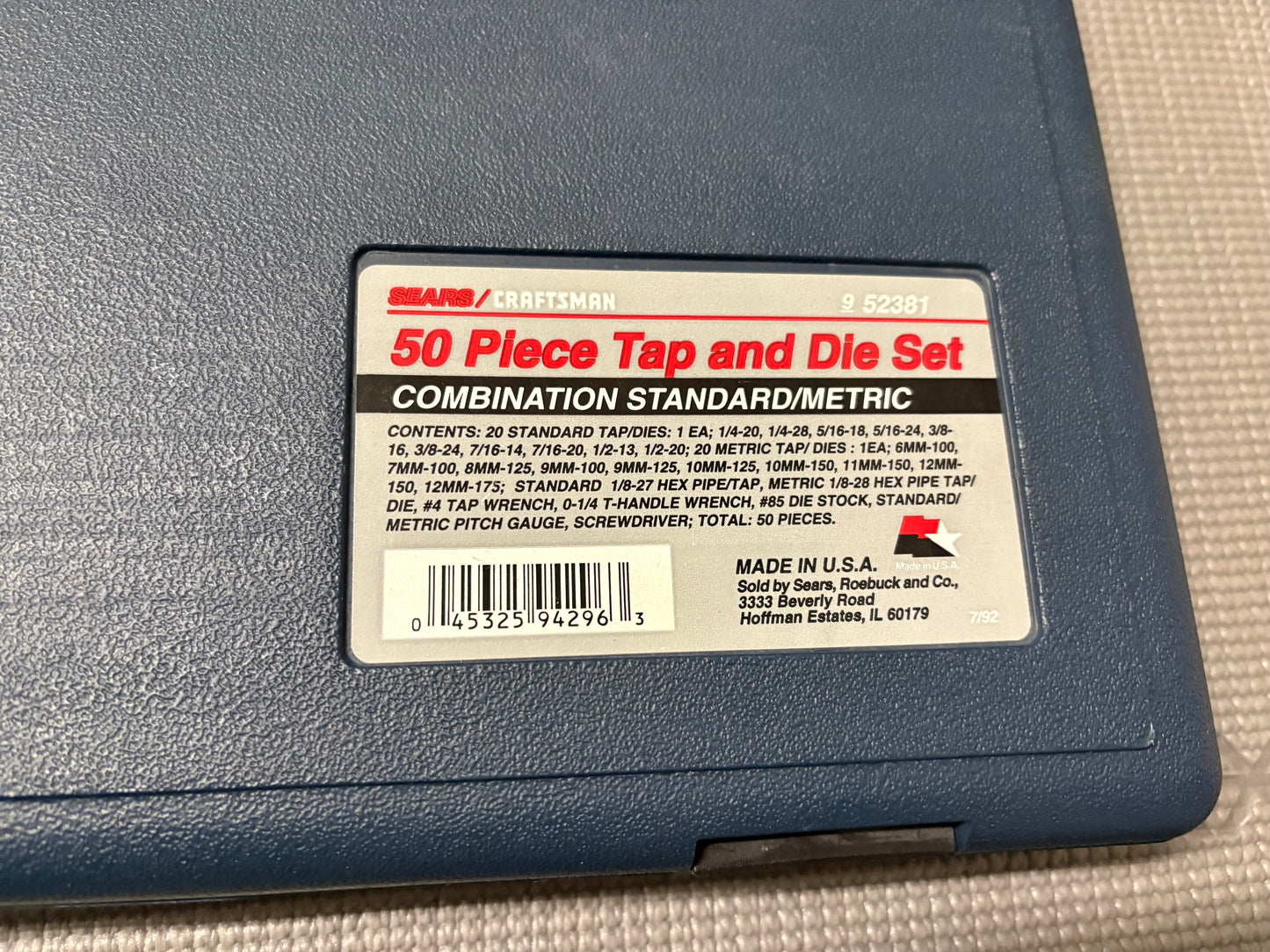 NOS Sears Craftsman 50 Piece Tap & Die Set Combination Standard/Metric 52381 USA