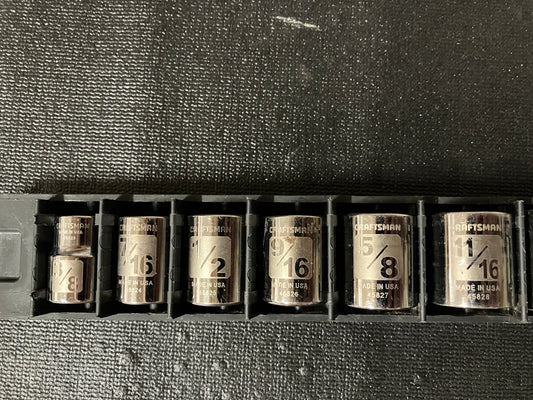 Vintage Craftsman 9pc 3/8” Drive 6 Point Socket Set USA 3/8” to 7/8” Easy Read