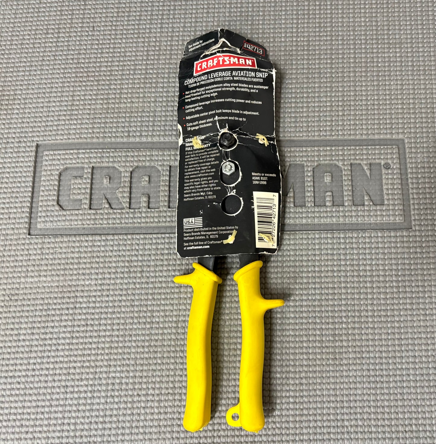 NOS Sears Craftsman Aviation Snip Straight Yellow 42713 USA Compound Leverage