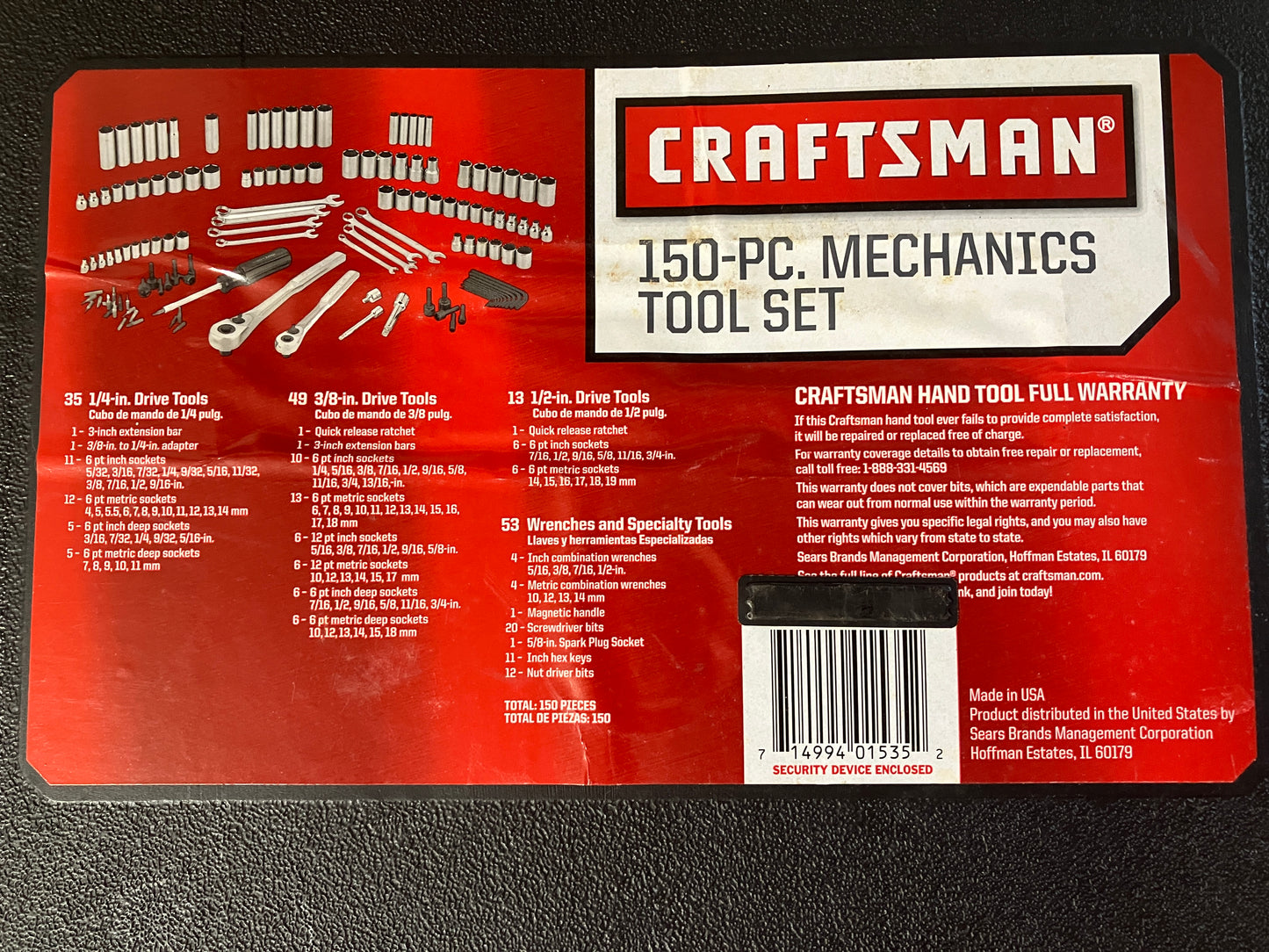 Craftsman 150pc Mechanics Tool Set w/ 6 Point Wrenches 38845 USA Made