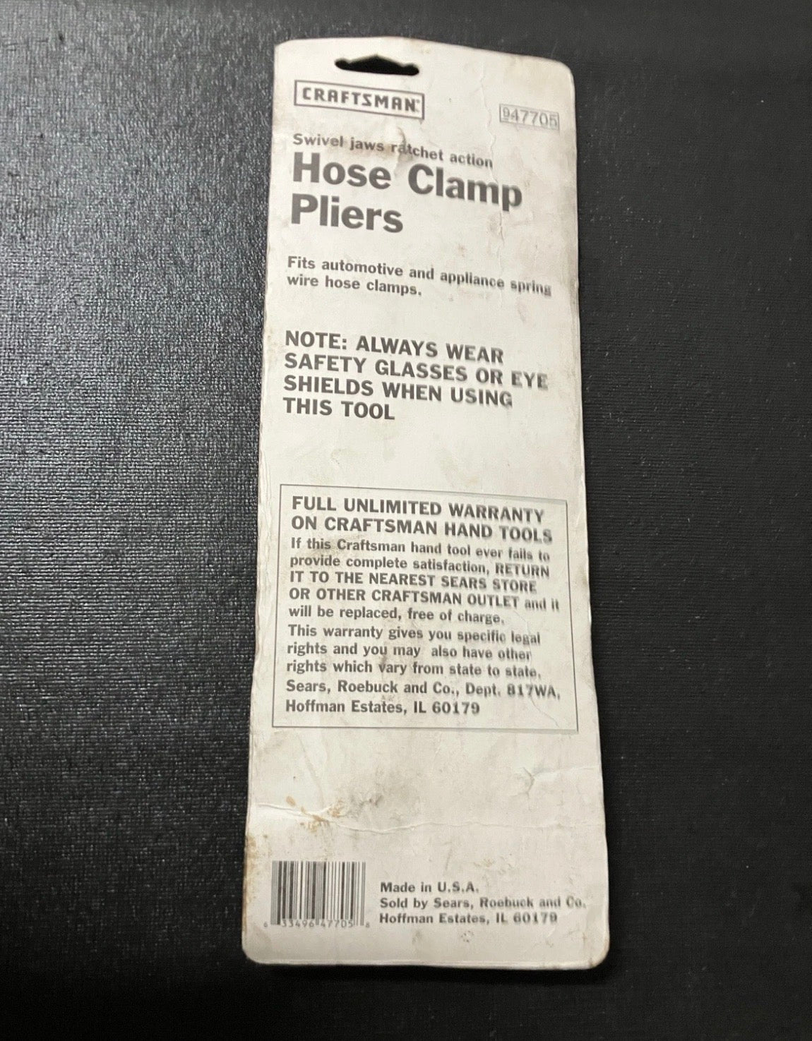 NOS Sears Craftsman USA Swivel Jaw Hose Clamp Pliers 47705 Brand New!