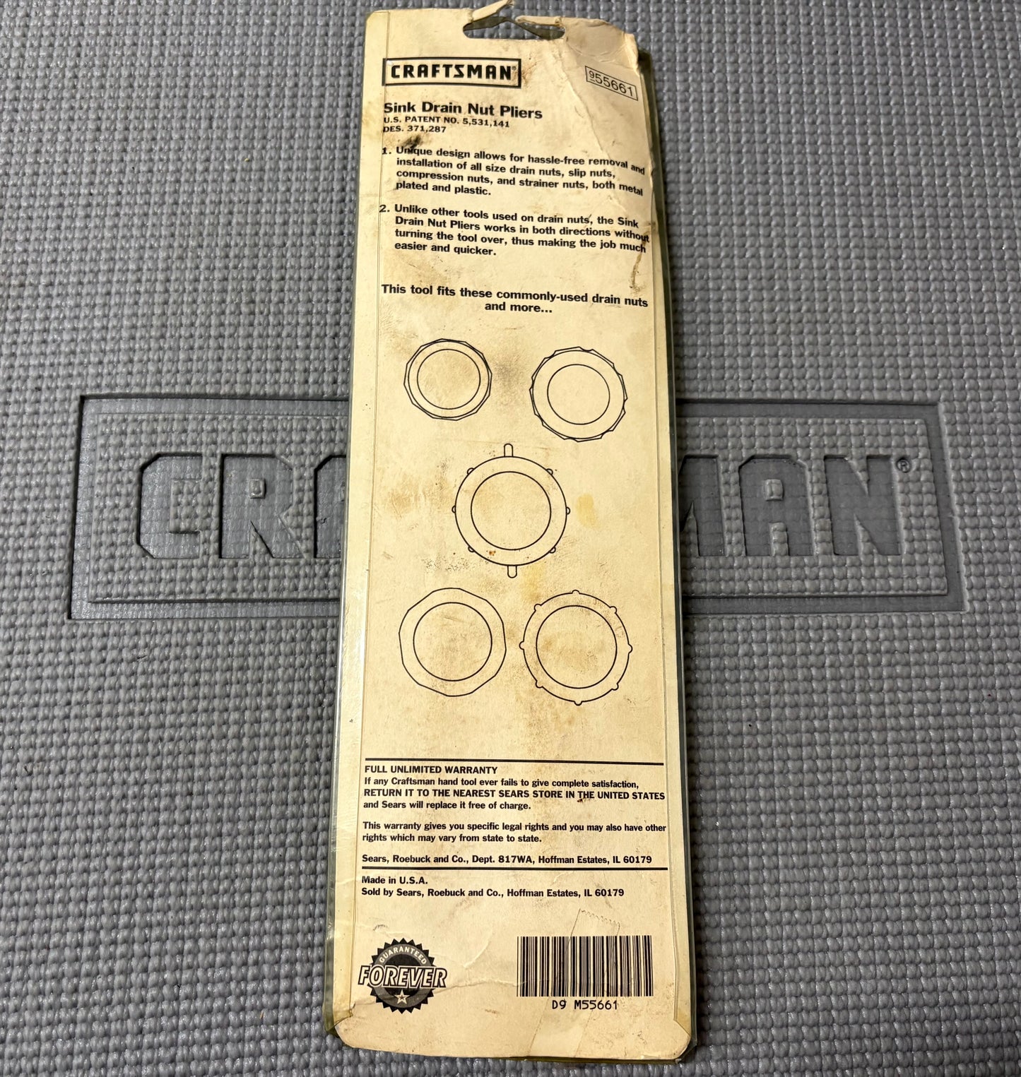 Sears Craftsman USA Rare Sink Drain Nut Pliers 55661 Made In USA Brand New!