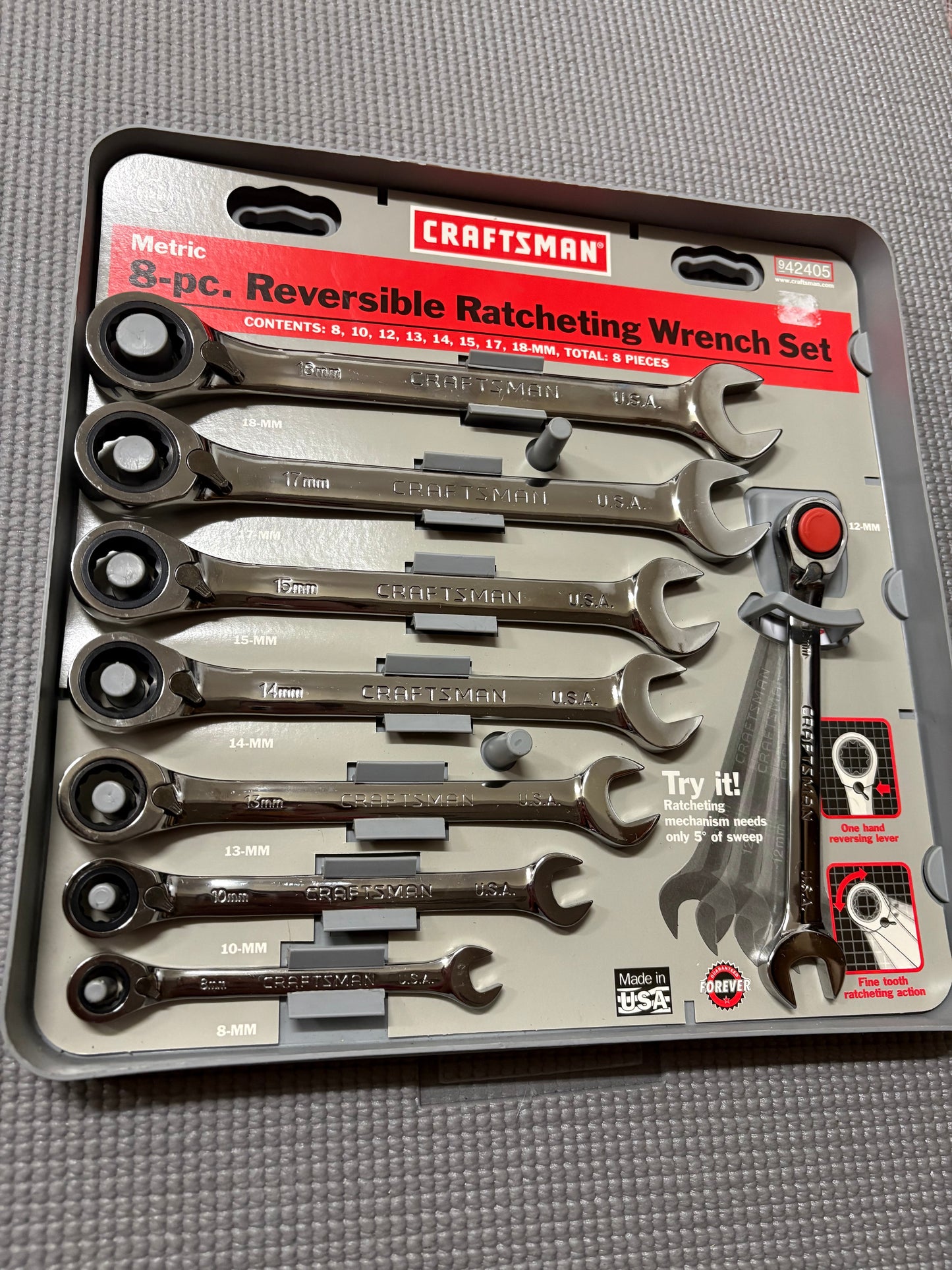 NOS Sears Craftsman 8pc Reversible Ratcheting Wrench Set 42405 USA Brand New!