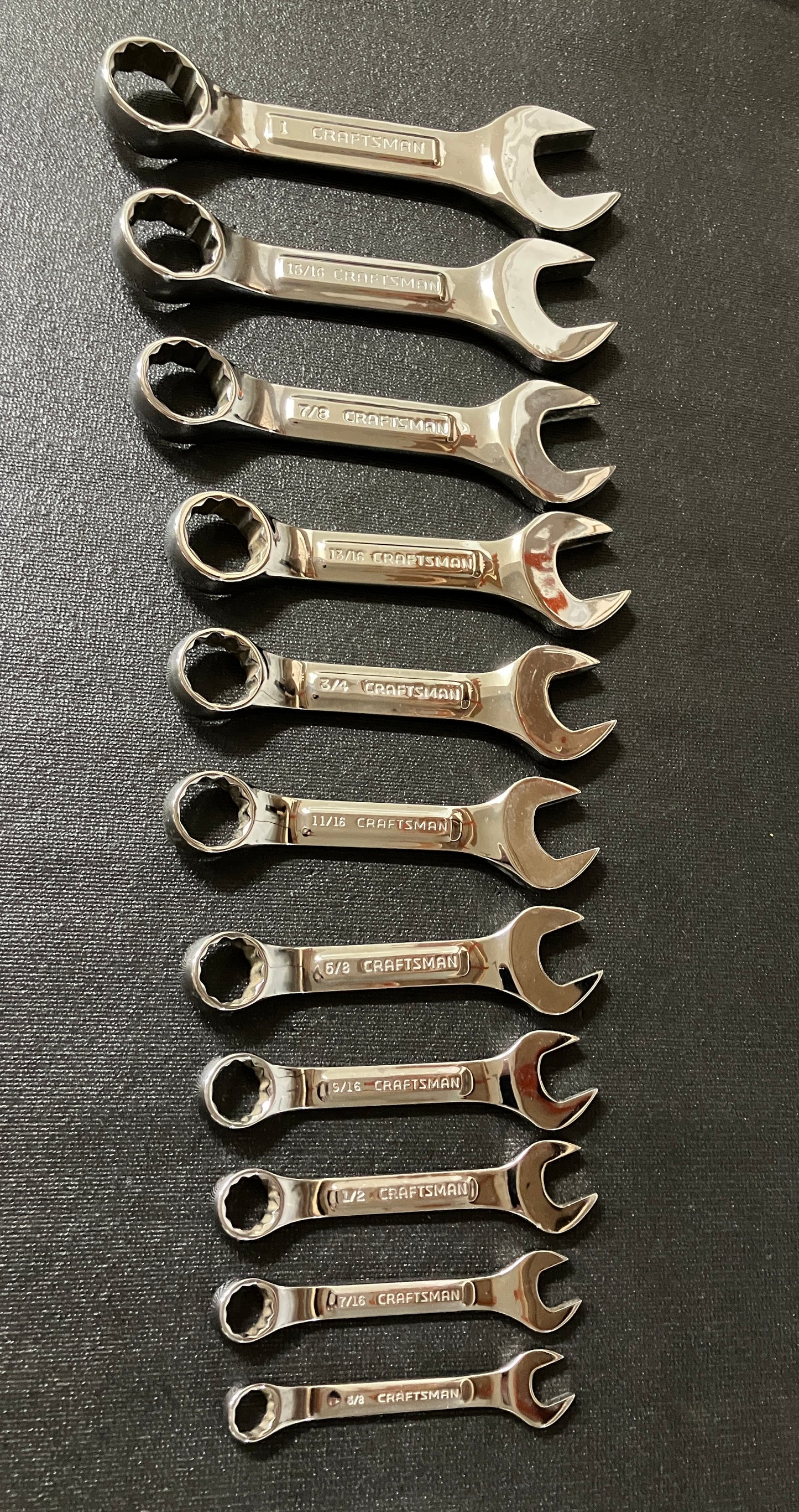 Vintage Craftsman Professional 11pc Stubby Combination Wrench Set -VV- 44138 USA 3/8” to 1”