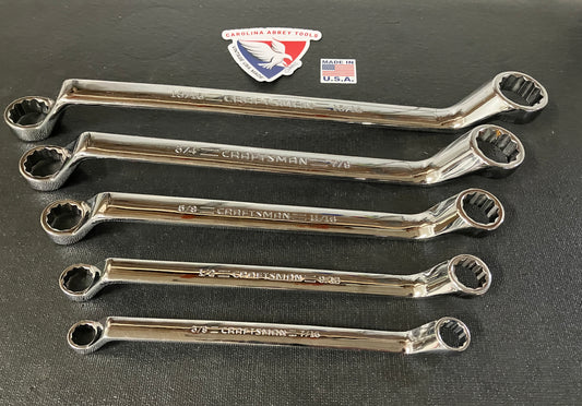 Vintage Craftsman 5pc SAE Full Polish Deep Offset 12pt Double Box End Wrench Set 3/8” - 15/16” USA