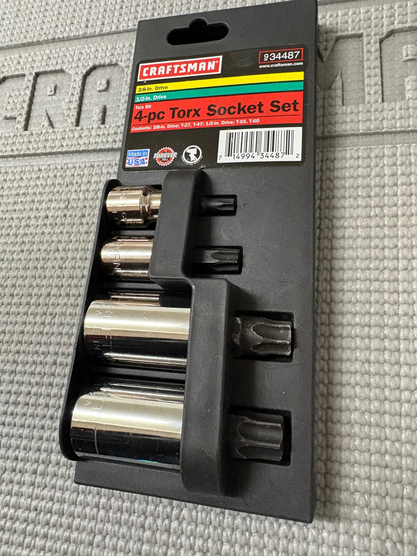 Sears Craftsman USA Torx Socket 34487 3/8 & 1/2 Drive 4pcs GK T27 T47 T55 T60