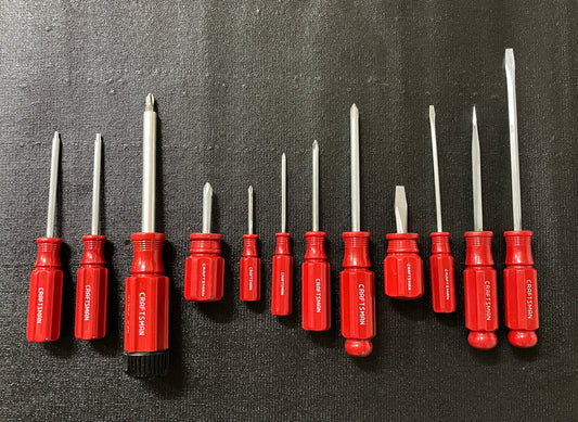 Vintage Craftsman 12pc Solid Red Handle Screwdriver Bundle USA