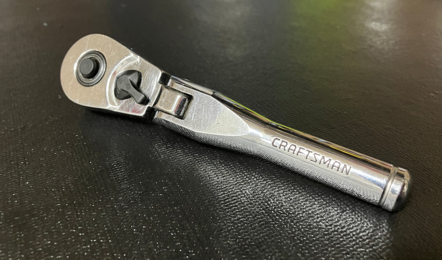 Vintage Craftsman Fully Polished 3/8"  Drive Stubby Flex Ratchet - 44834 VL USA
