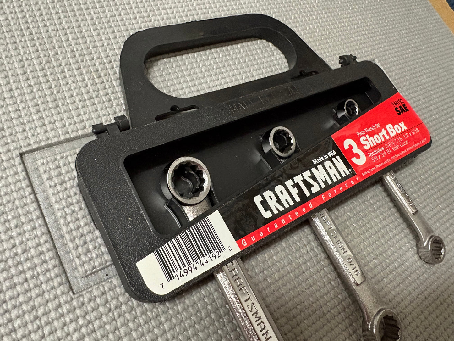 NOS Sears Craftsman USA 3pc Short Box End Wrench Set SAE 44192 VV Series