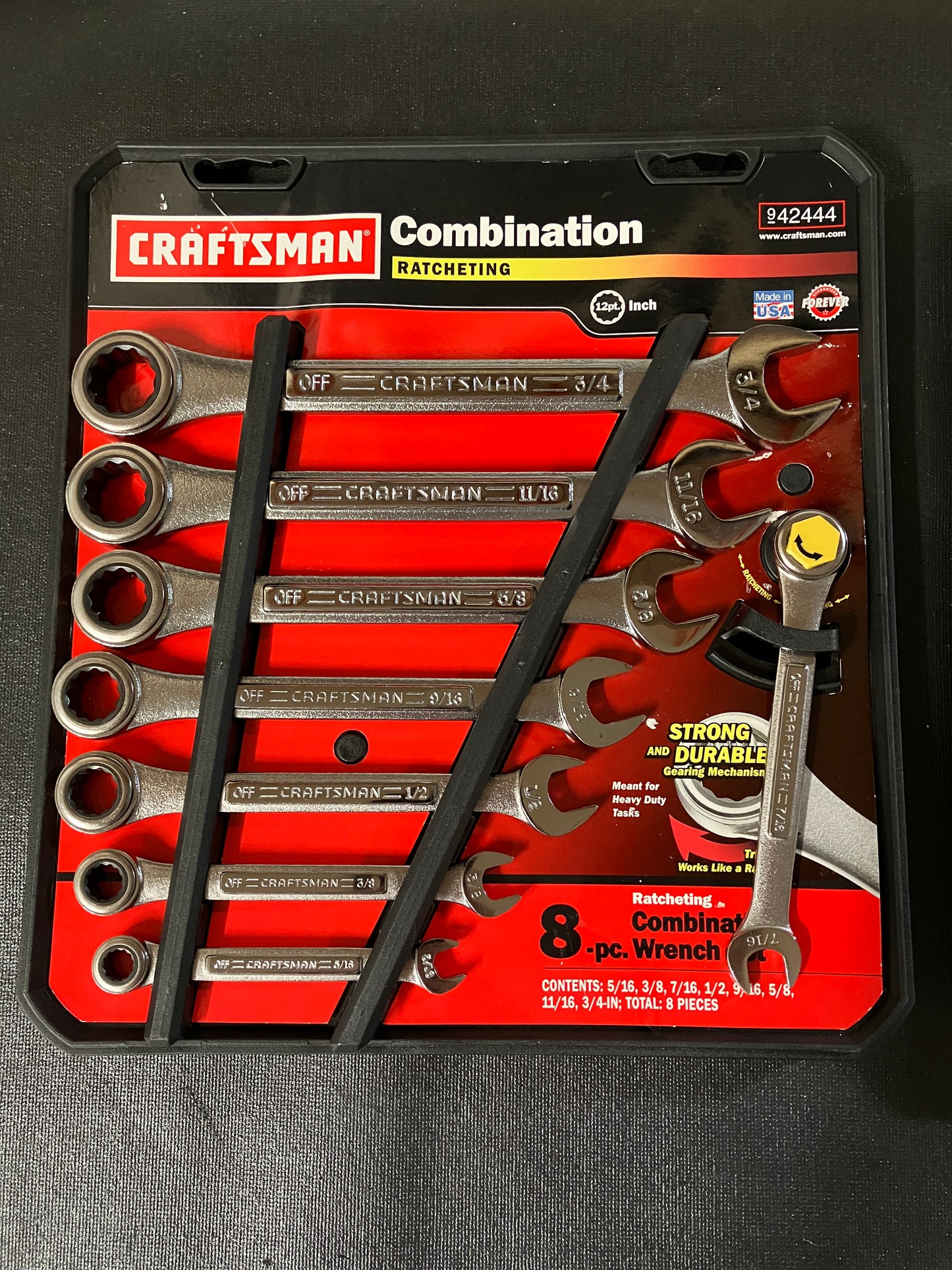 NOS Vintage Craftsman 8pc SAE Ratcheting Combination Wrench Set 42444 USA