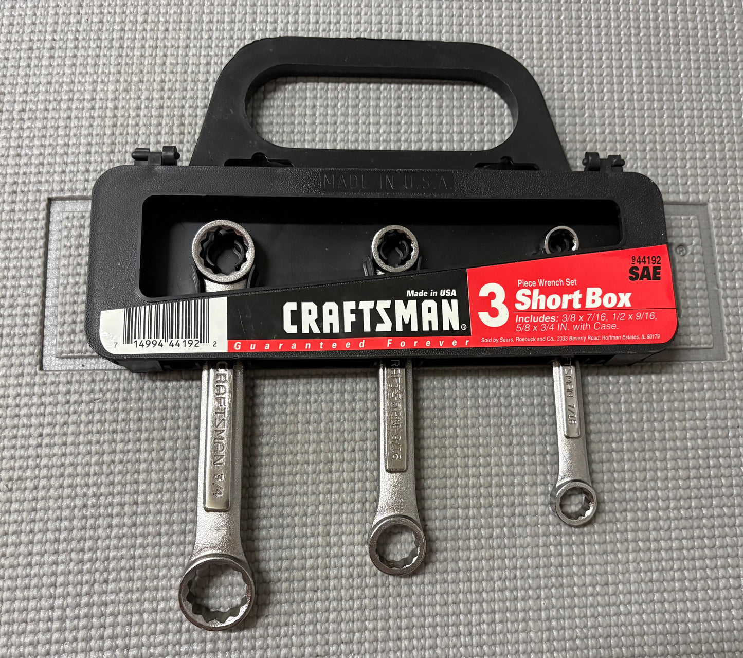 NOS Sears Craftsman USA 3pc Short Box End Wrench Set SAE 44192 VV Series