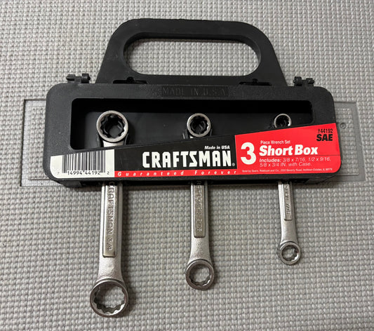 NOS Sears Craftsman USA 3pc Short Box End Wrench Set SAE 44192 VV Series