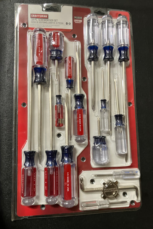 NOS Vintage Sears Craftsman 18pc Screwdriver Set Phillips Flat & Torx 41608 USA