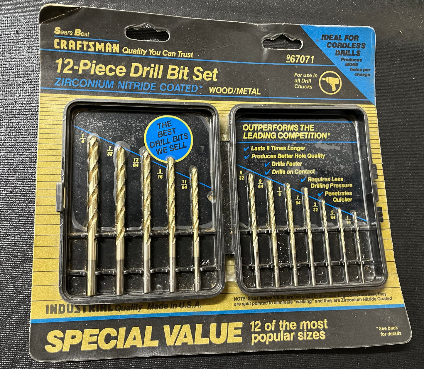 NOS Sears Best Craftsman 12pc Zirconium Nitride 12pc Drill Bit Set 67071 USA