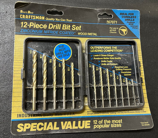 NOS Sears Best Craftsman 12pc Zirconium Nitride 12pc Drill Bit Set 67071 USA