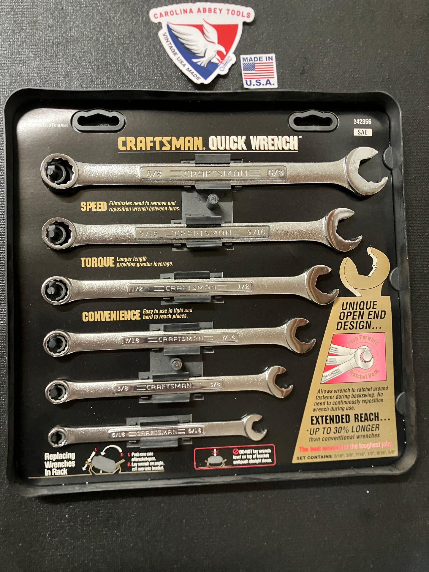 NOS Vintage Sears Craftsman 6pc Quick Wrench Set SAE 42356 5/16"- 5/8" -VA- USA