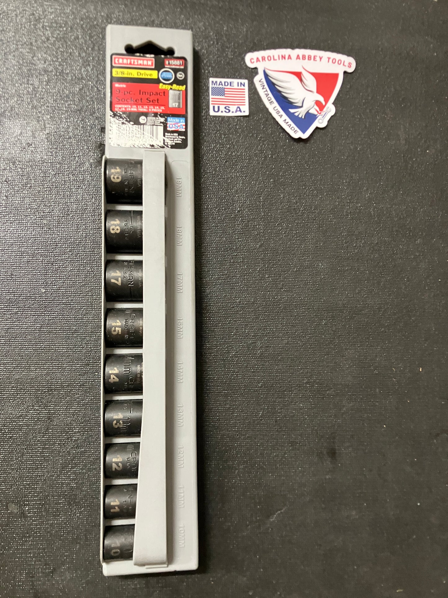 NOS Vintage Craftsman 9pc 3/8” Drive 10-19mm Easy Read Impact Sockets 15581 USA