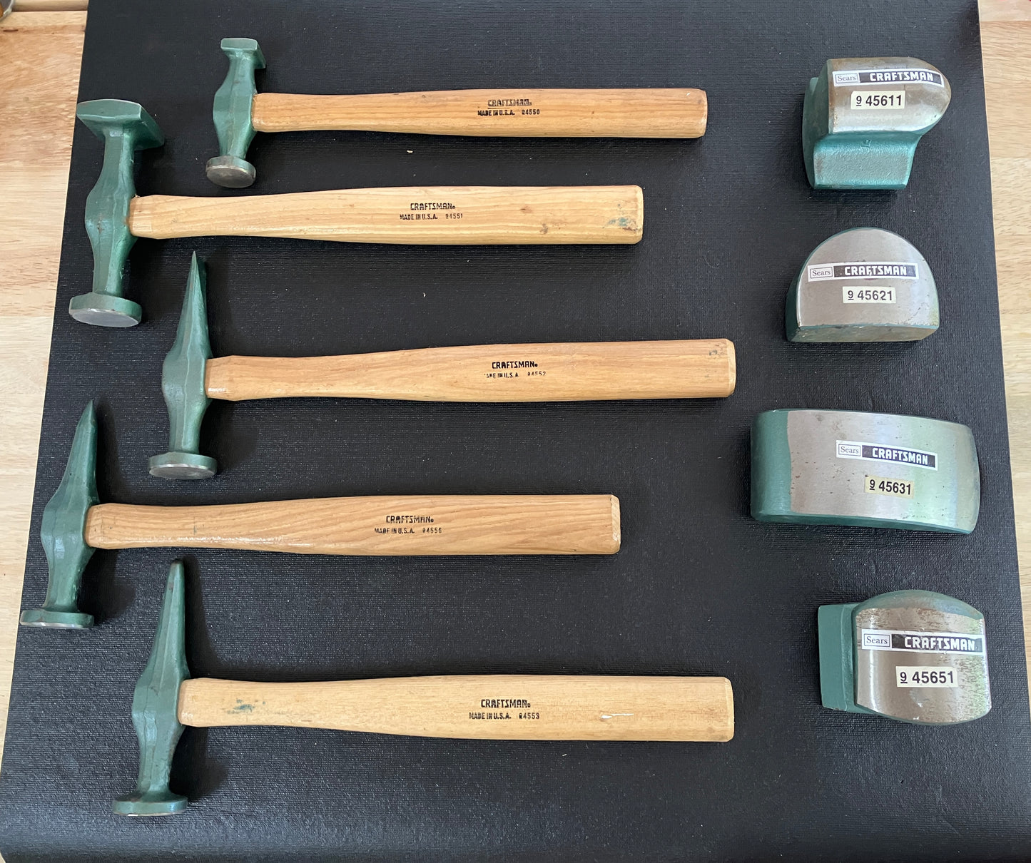 Vintage Craftsman 9pc Auto Body Repair Set 45884C USA 5 Hammers 4 Dollies