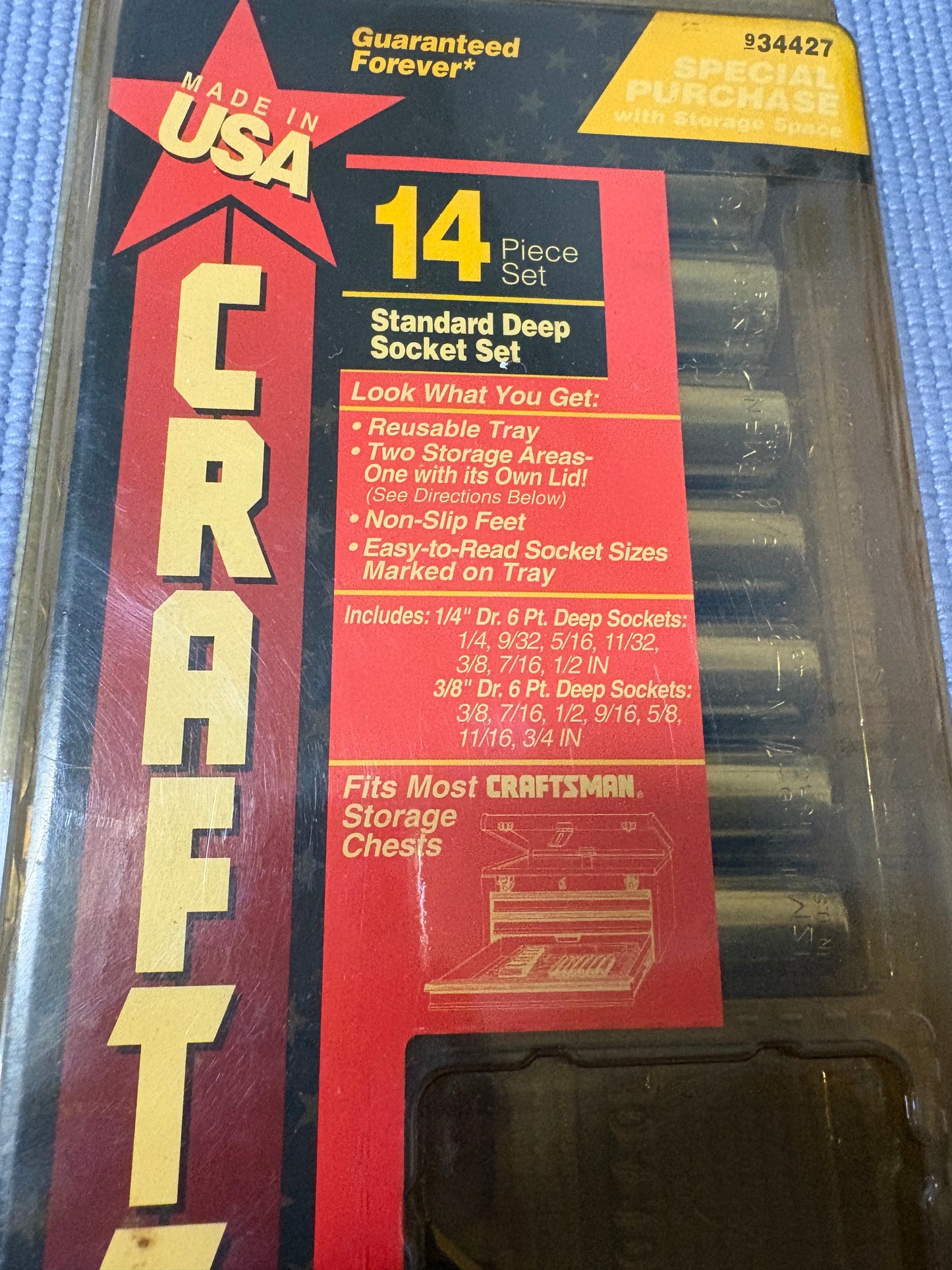 NOS Sears Craftsman 14pc SAE Deep Socket Set 6 Point 1/4" & 3/8” Drive 34427 USA