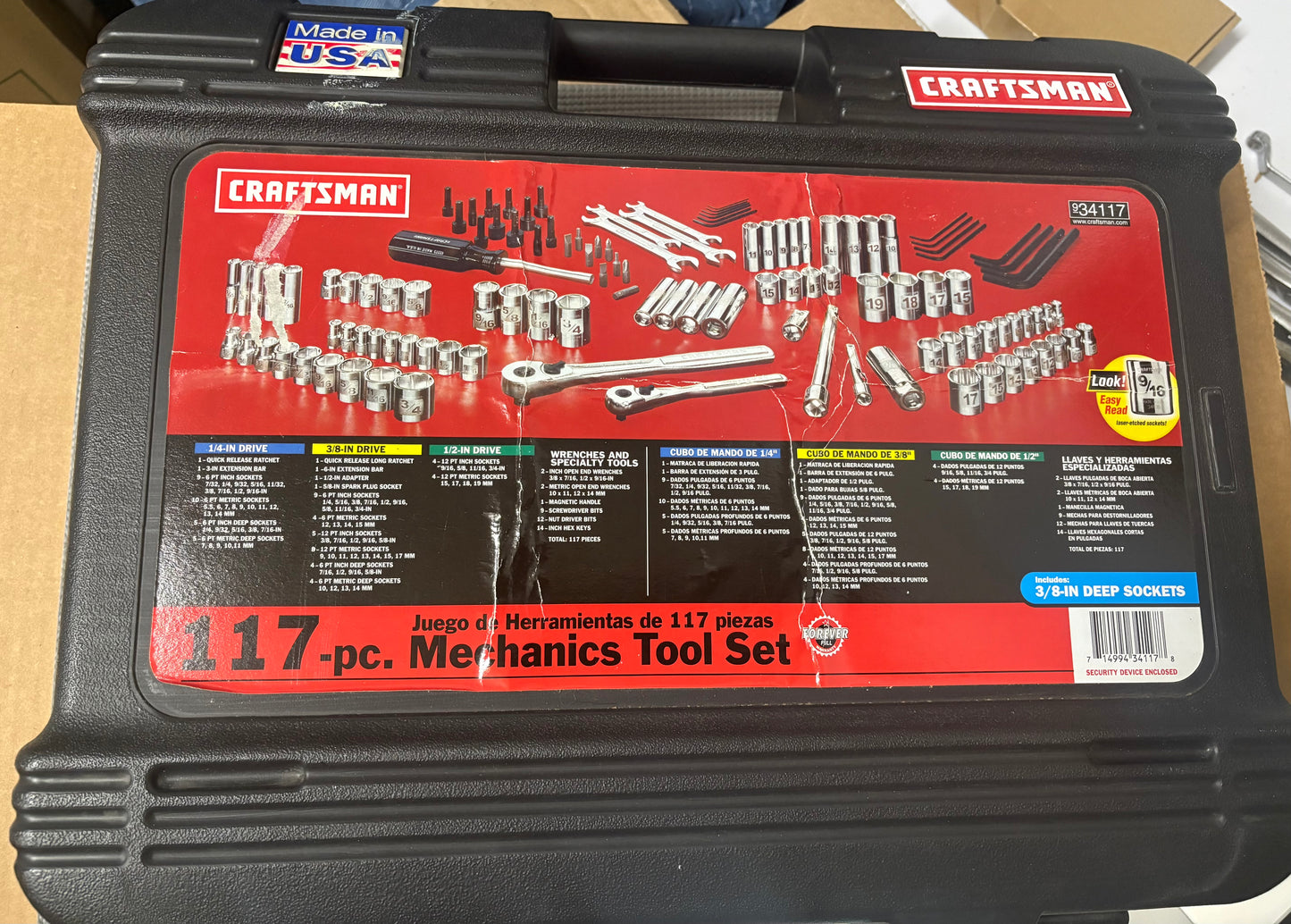 NOS Sears Craftsman 117pc Easy Read Mechanics Tool Set 34117 USA Laser Etched Sockets
