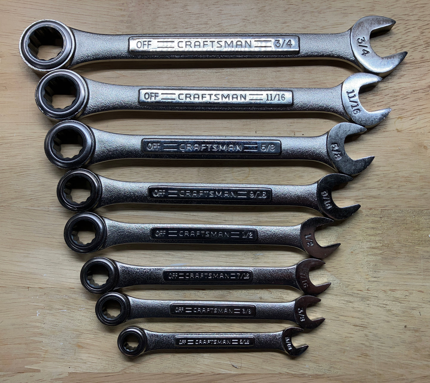 Vintage Craftsman 8pc SAE Ratcheting Combination Wrench Set 5/16 - 3/4 42444 USA
