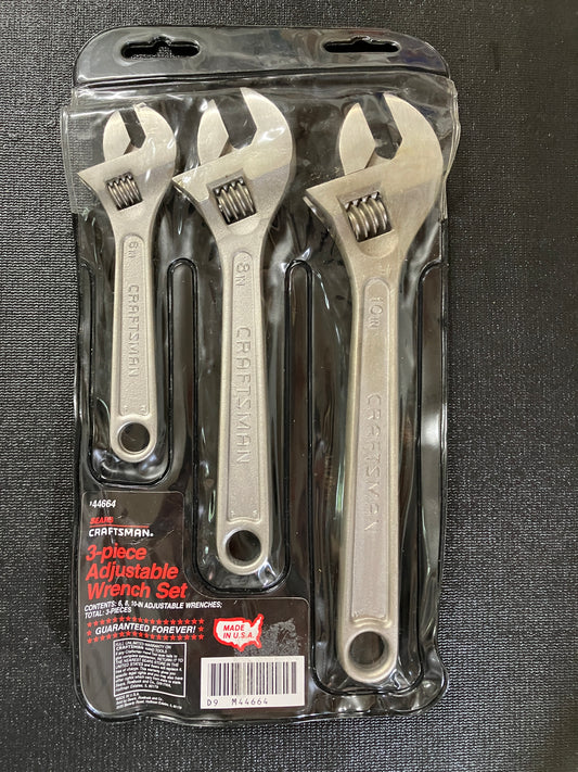 Vintage Craftsman 3pc Adjustable Wrench Set 44664 USA 6”, 8,” and 10”