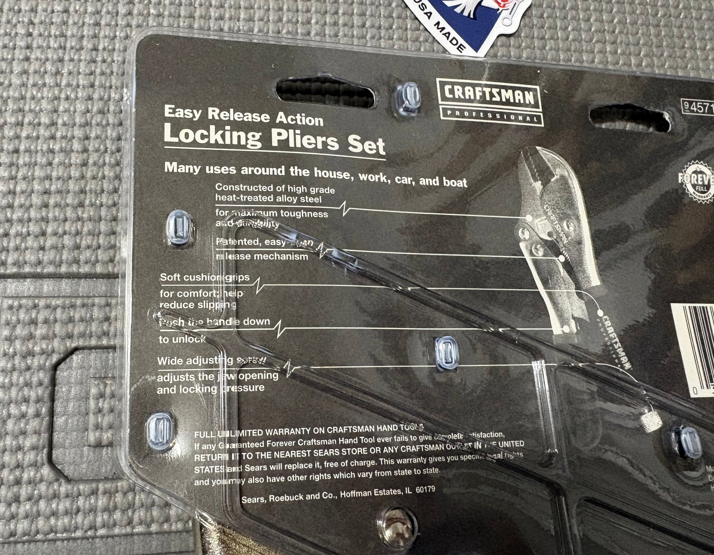 NOS Craftsman Professional 3pc Easy Release Locking Pliers 6LN 7WR 10R 45713 USA