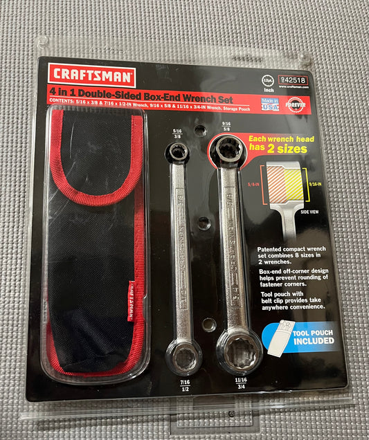 NOS Vintage Craftsman 4 In 1 Double Sided Box End Wrench Set 42518 USA Very Rare