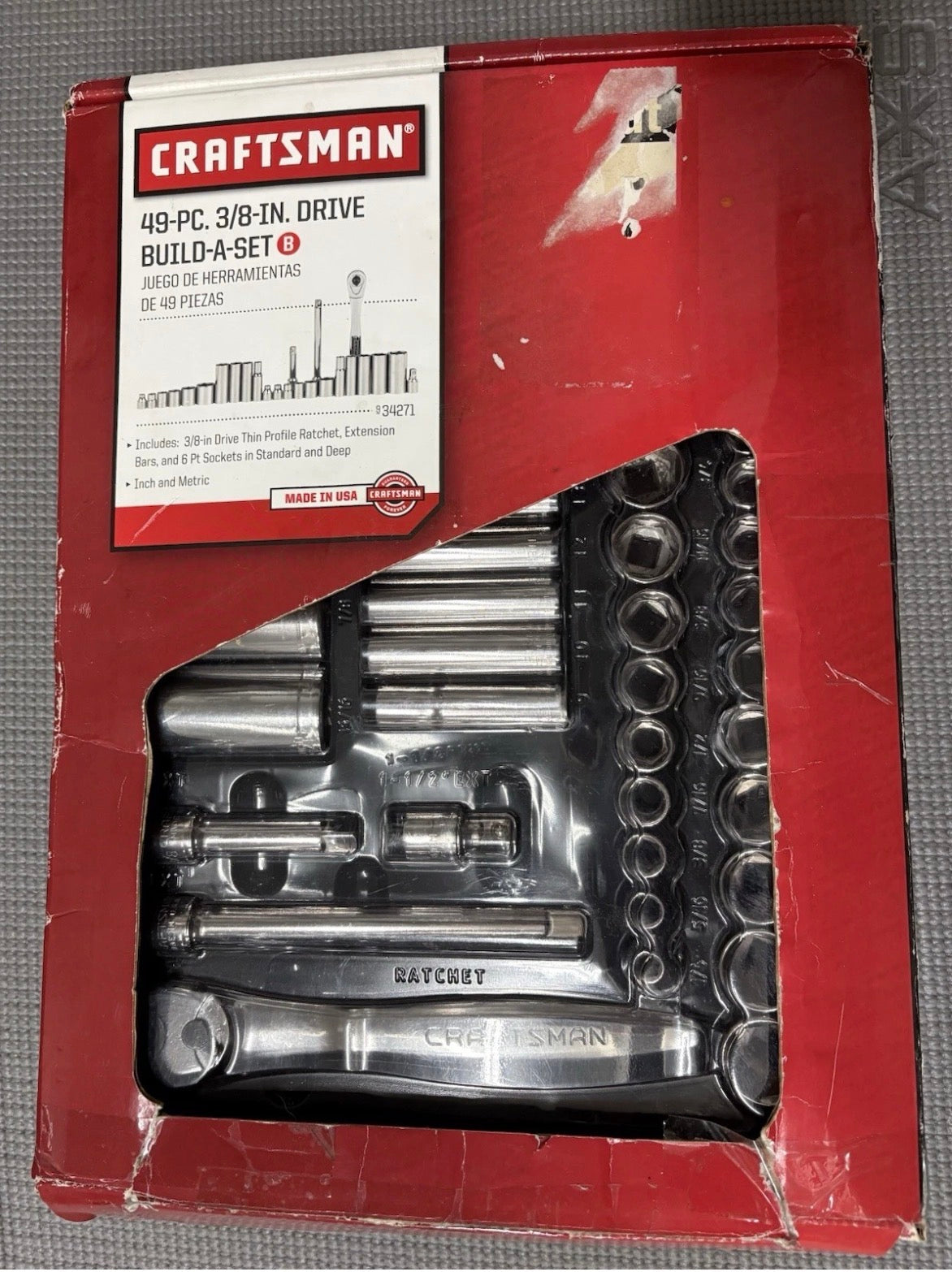 NOS Sears Craftsman 49pc 3/8” Drive Build-A-Set 34271 USA Low Profile Ratchet