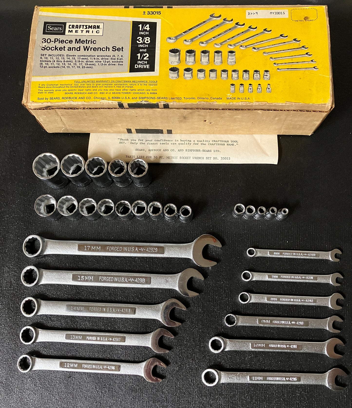 NOS Vintage Craftsman 30pc Metric Socket & Wrench Set -V-  33015 USA w/ Box