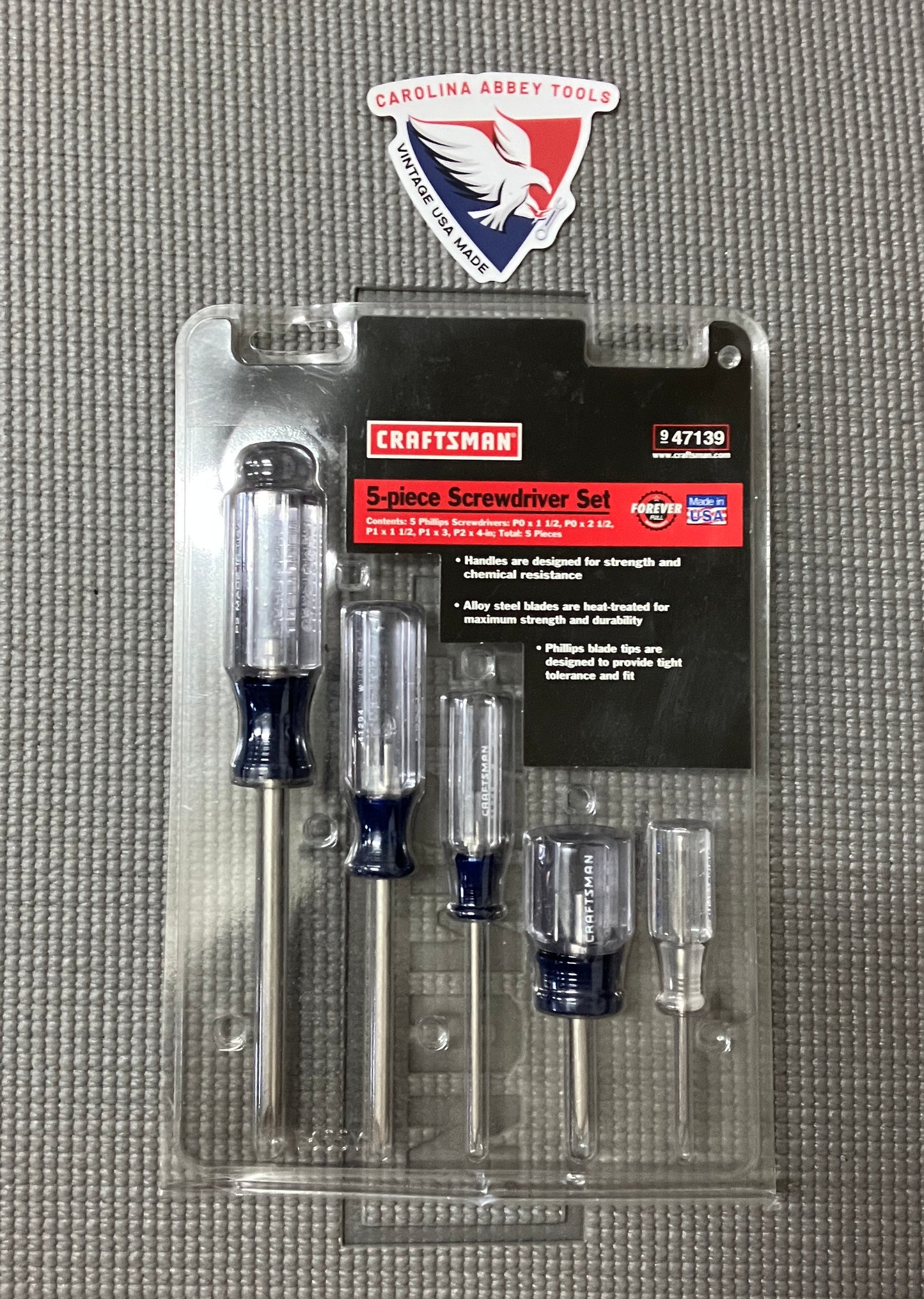 NOS Vintage Sears Craftsman 5Pc Phillips Screwdriver Set 47139 USA