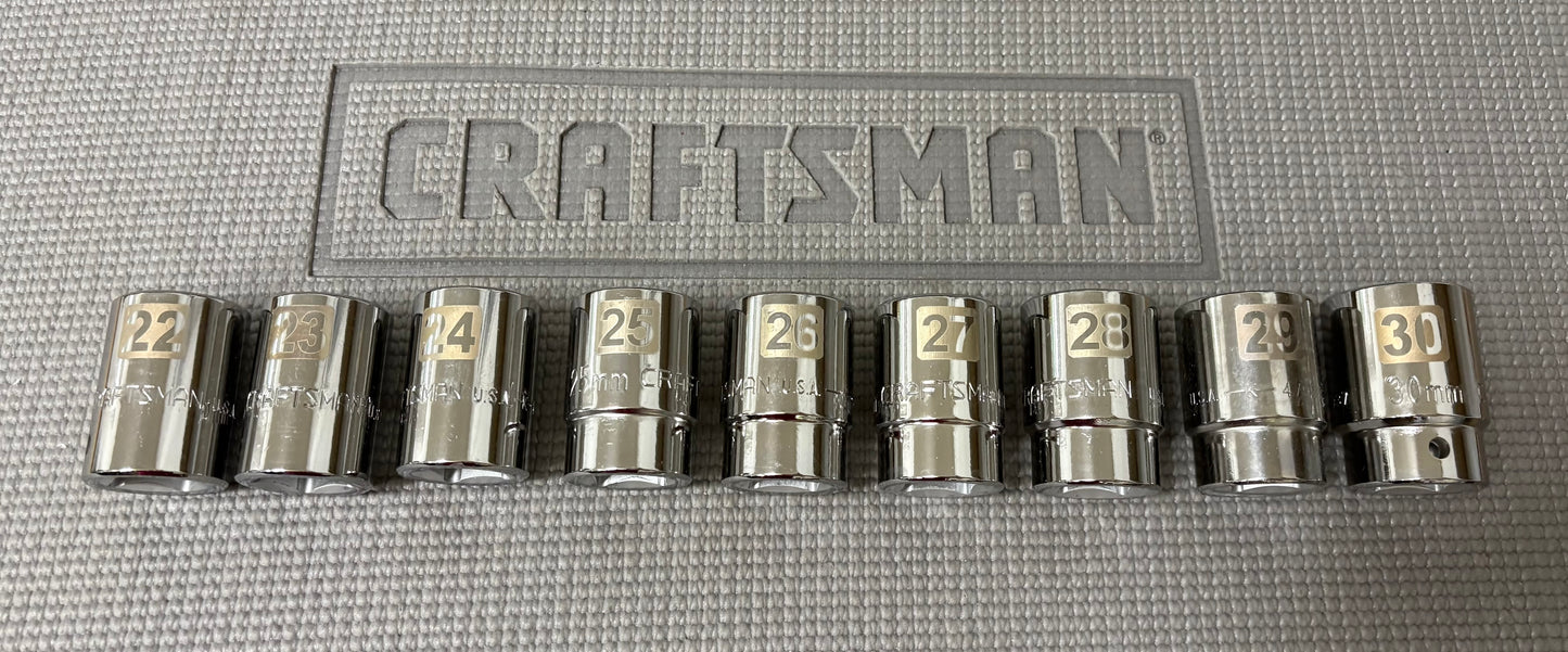 NOS Sears Craftsman Metric 9pc Easy Read Socket Set 46305 USA 3/4” Drive 22-30mm
