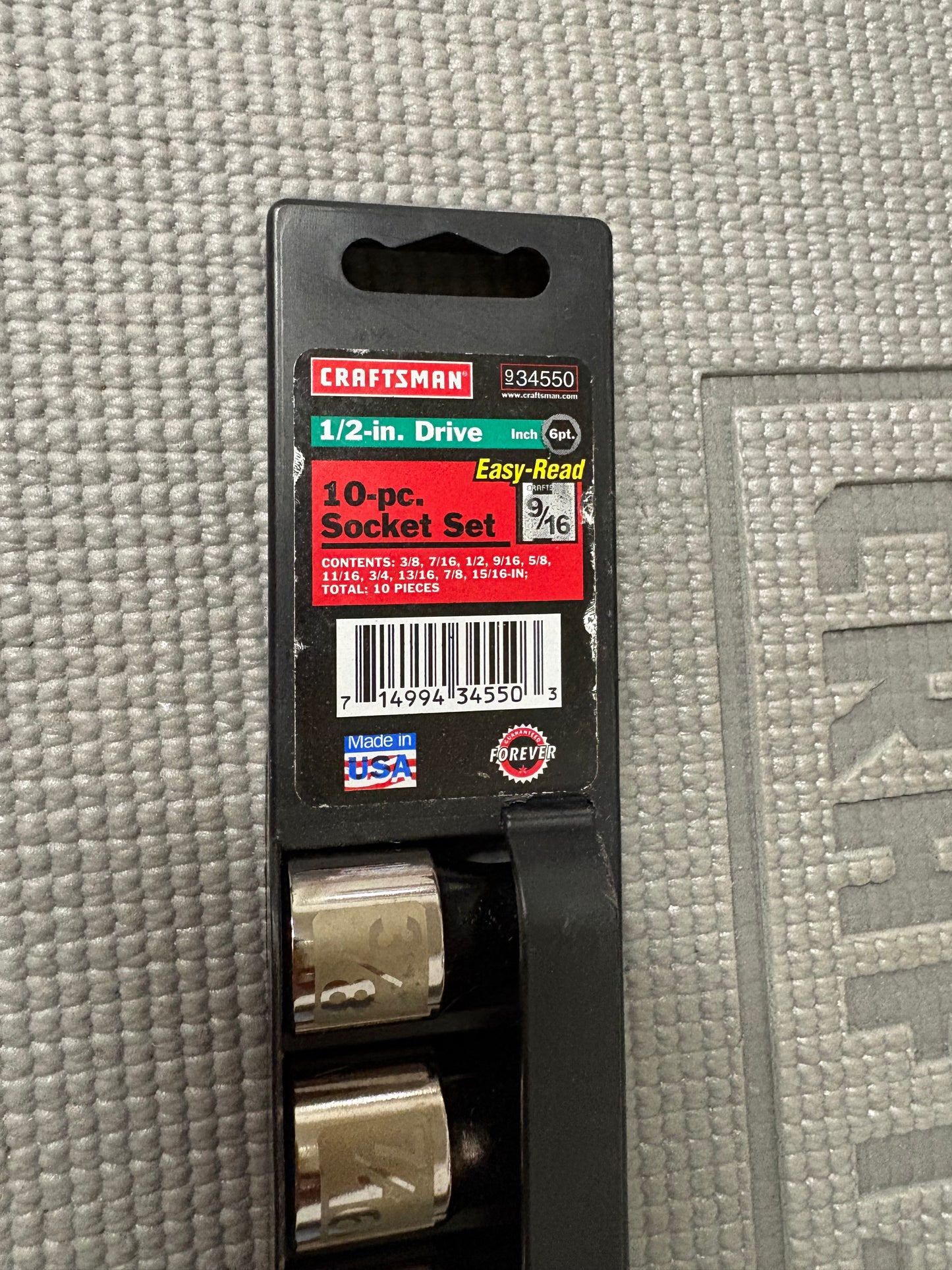 NOS Sears Craftsman USA 1/2” Drive 10pc Easy Read 6 Point Socket Set SAE 34550 G2D Dual Marked