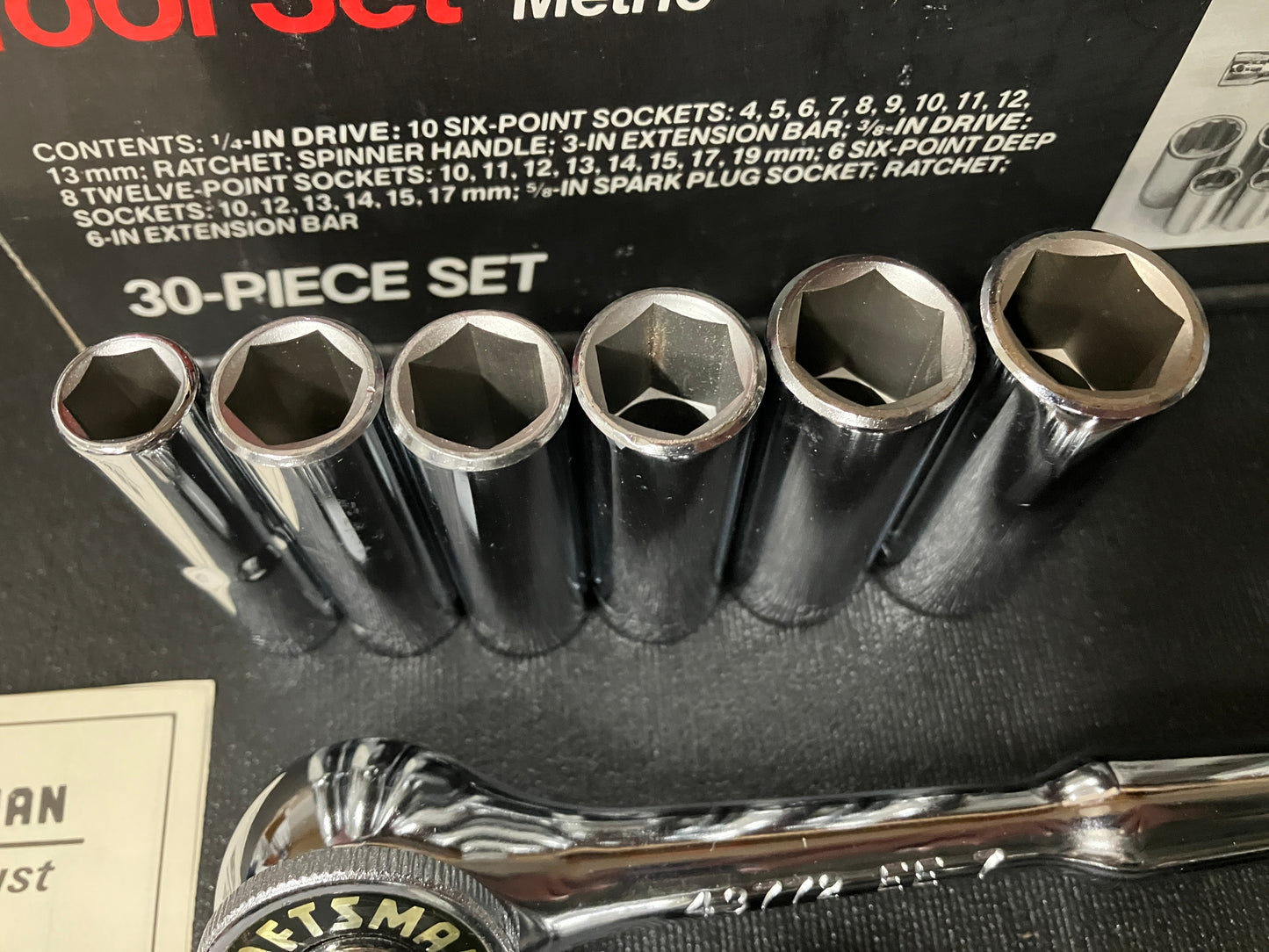 Vintage Craftsman 30pc Mechanics Set 33720 w/ Gold Label Ratchets - Like New