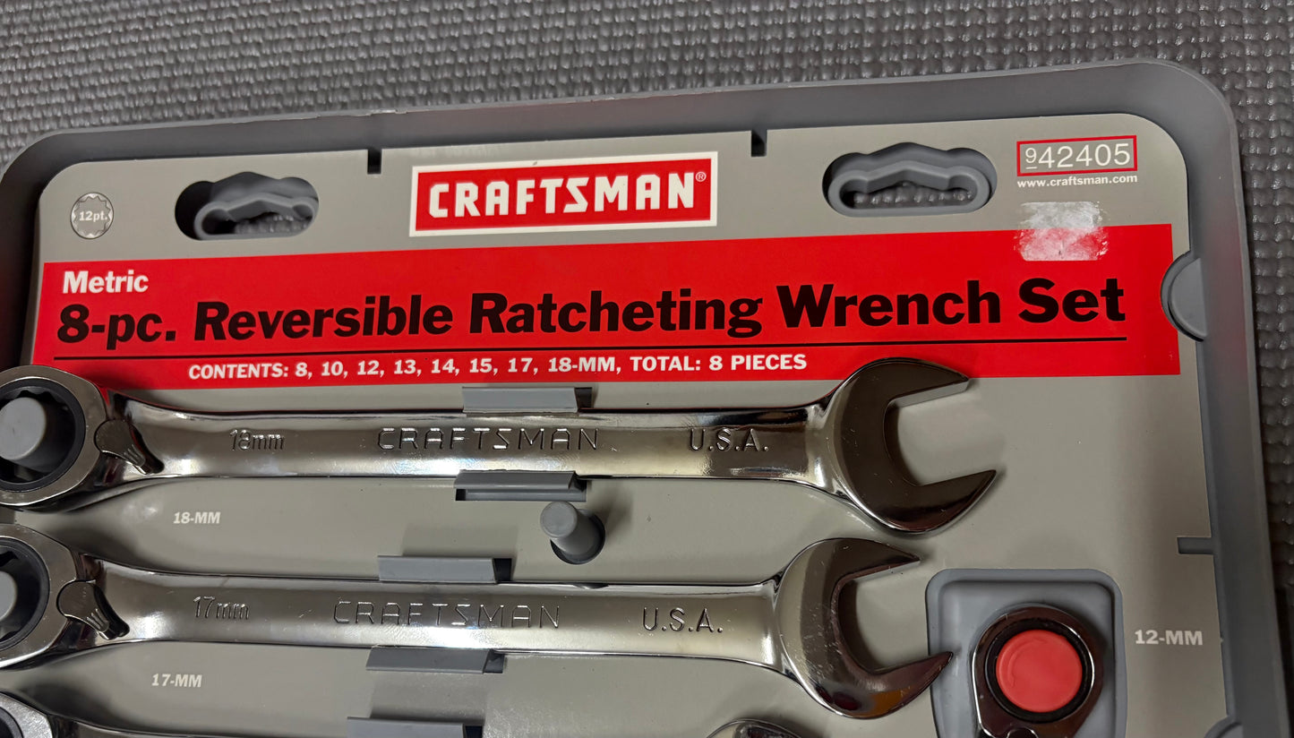 NOS Sears Craftsman 8pc Reversible Ratcheting Wrench Set 42405 USA Brand New!