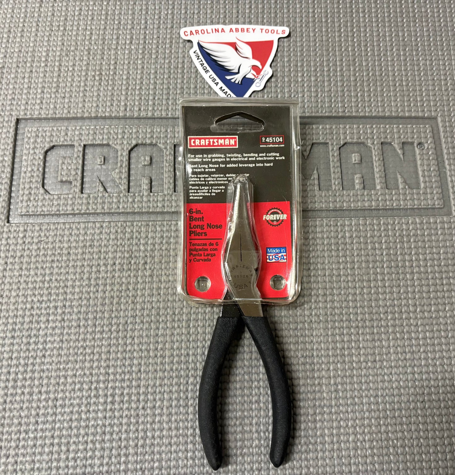 NOS Sears Craftsman USA Bent Long Nose Plier 6” 45104 WF USA New On Tag