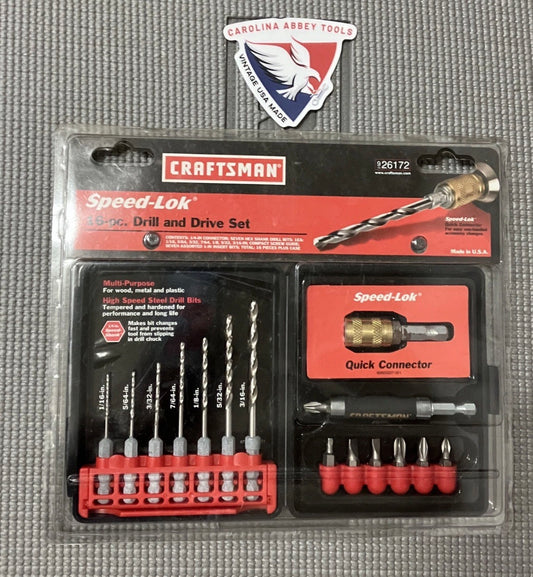 NOS Sears Craftsman Professional 16pc Speed Lok Drill Bit Set 26172 USA w/Case