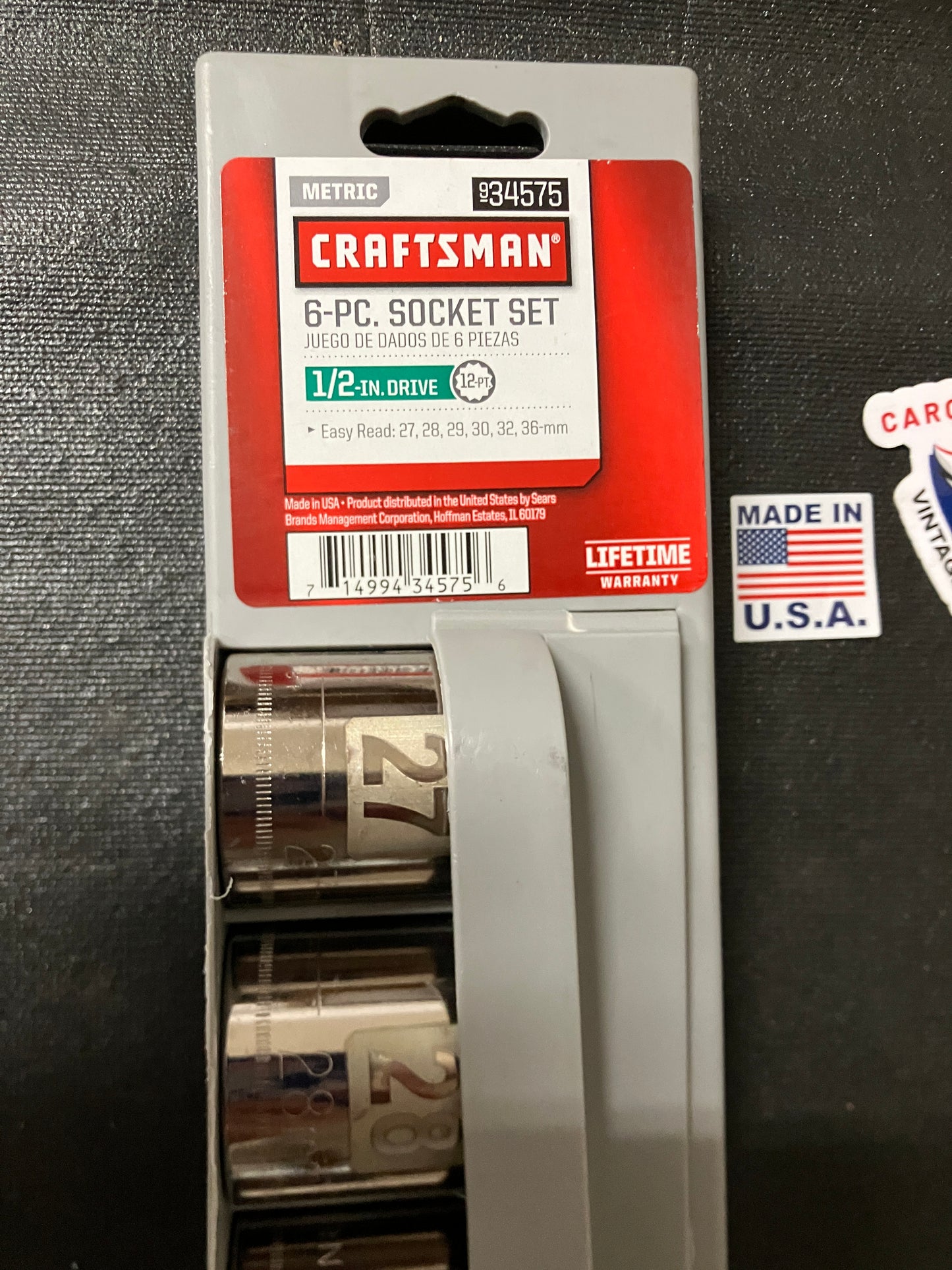 NOS Vintage Craftsman 6pc 1/2" Drive 12pt Easy Read 27-36mm Socket Set 34575 USA